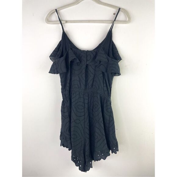 Allison New York Eyelet Spaghetti Strap Ruffle Romper Black - Picture 7 of 14